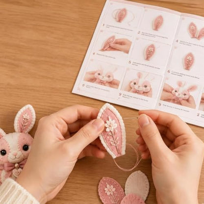 Pink Enchanted Forest DIY Felt Patchwork Kit, 3D Pink Woodland Friends DIY Felt Patchwork Kit, Pastoral Wild Creatures Handicraft Activity, Manual Tailoring Bundle for Beginners Adult (Color C) - Image 2