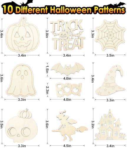 WOHOHOHO 45PCS 10 Designs Halloween Unfinished Paintable Blank with Tray - Image 2