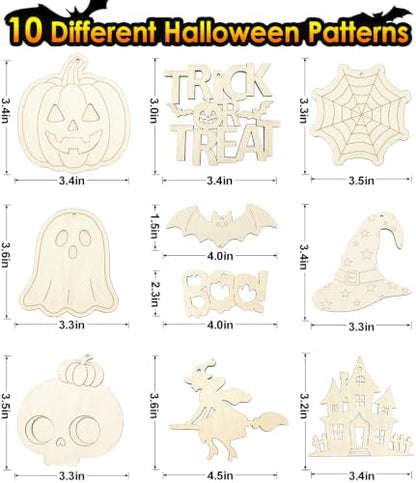 WOHOHOHO 45PCS 10 Designs Halloween Unfinished Paintable Blank with Tray - Image 2