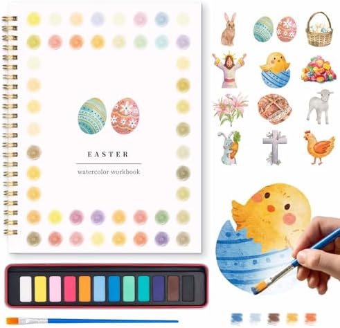 Watercolor Workbook - Beginner Friendly Watercolor Kit with 12 Colors Paint Set, Brush & Coloring Book, Adult Watercolor Painting Book & Learning Workbook for Teens（Easter） by Sokfone