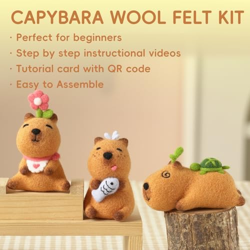 LUDOTEK Needle Felting Kit, 6 PCS Farm Animal Needle Felting Beginner Kits, Wool Felt Needle Felting Tools Foam Pad, Craft Party Supplies for Beginners Adult(6pack Capybara) - Image 6