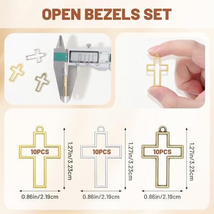 Gartful 30PCS Open Bezels for Resin Jewelry Making, Earring Making Kit, Geometric Frame Charms for Pendants, Earrings, Necklaces, DIY Crafts, Cross Shape - Image 2