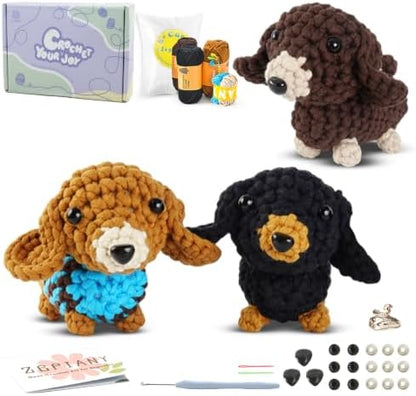Zummipals Crochet Kit for Beginners, Easy Crochet Kit for Adults w Step-by-Step Vid Tutorials, Beginner Knitting Kit, Makes Crochet Animals Dachshund Crochet Kits, Ideal Crochet Gifts (30% EX Yarn) by Unknown