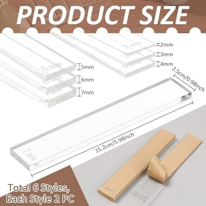 BENECREAT 12Pcs 6 Size Acrylic Polymer Clay Depth Guide Set, 2,3,4,5,6,7mmAdjustable Clay Rolling Pin Guide with Protective Film for Polymer Earrings, Roller Depth Guides - Image 2