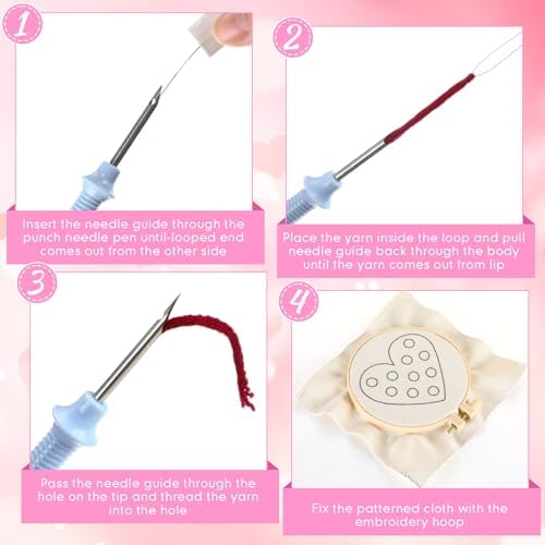 Yaomiao 6 Pcs Valentine's Day Punch Needle Coaster Kit Embroidery Kits Punch Needle Set Craft Supplies with Patterns Yarns Tools Adhesive Felt Embroidery Hoop Instruction Holder for DIY - Image 3