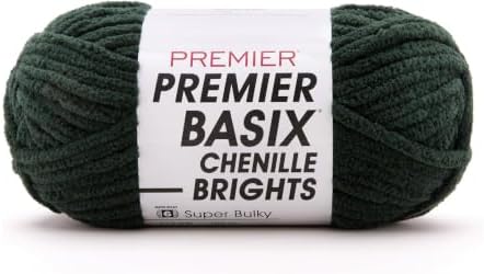 Premier Basix Chenille Brights Yarn, Plush Bulky Chenille Yarn for Crocheting & Hand Knitting, Soft Yarn for Cozy Projects, Chunky Yarn for Hand Knitting, Forest by Premier