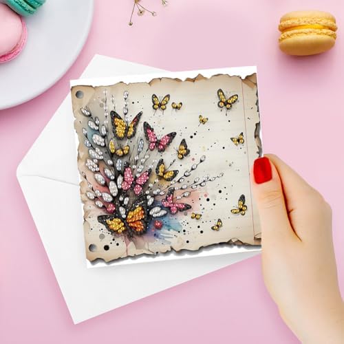 LAKEQUILL 6 Packs DIY Diamond Art Cards Kit, Diamond Painting Cards, Diamond Art Cards with Envelope for Christmas Birthday Thanksgiving Day Holiday (Insect Butterfly) - Image 6