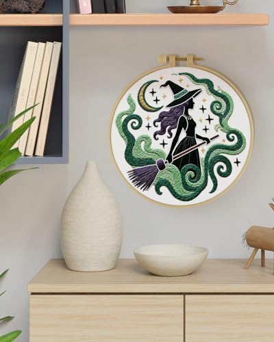 ERKOON Embroidery Kit for Beginners Adult, Cross Stitch Set Include Embroidery Cloth Hoops Threads for Craft Lover Hand Stitch with Embroidery Skill Techniques (Black Witch) - Image 7
