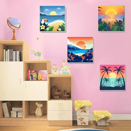 SYDYLH 6 Pack Framed Paint by Numbers for Adults and Kids Beginner，Landscape-Beach DIY Acrylic Painting Paint by Numbers Kits on Canvas for Kids Ages 4-8-12 Perfect for Home Wall Decor(8x8in) - Image 3