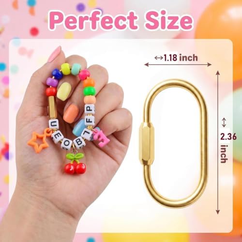 Cmidy Bag Charm Kit DIY Keychain Carabiner Bag Charm Making Kit Supplies Custom Beaded Keychain Purse Charms Kits Set Including Large Hole Beads Acrylic Charms Gold Carabiner Clip (Multicolor) - Image 6