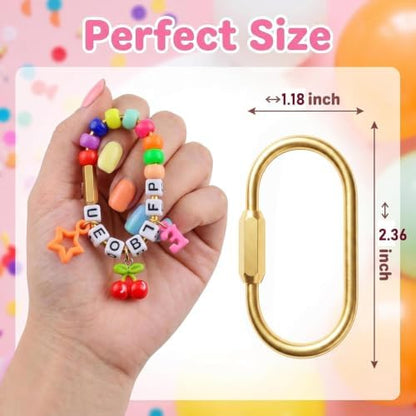Cmidy Bag Charm Kit DIY Keychain Carabiner Bag Charm Making Kit Supplies Custom Beaded Keychain Purse Charms Kits Set Including Large Hole Beads Acrylic Charms Gold Carabiner Clip (Multicolor) - Image 6