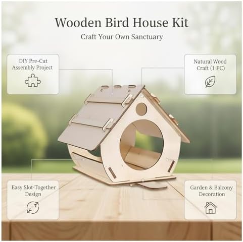DIY Wooden House-Shaped Ornament Kit – Pre-Cut Natural Wood Craft for Home & Shelf Decor, Easy Assembly Project - Image 4