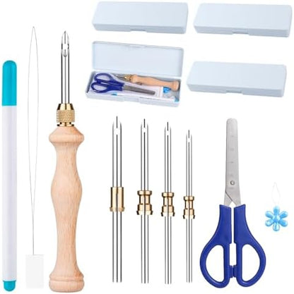 4 Sets of Punch Needle Kit with Storage Box,Adjustable Punch Needle Tool with1.6mm/2mm/2.5mm/3.5mm/5mm Metal Needles,Punch Needle Adults Beginner for DIY Craft,Perfect for Decoration and Gifts(Blue) by Cheloment