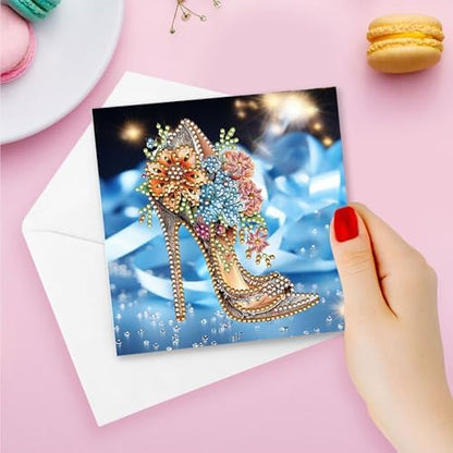 DIY Diamond Greeting Cards Set Christmas, 5D DIY Diamond Art Painting Greeting Card, DIY Christmas Card Making Kits for Family Friends Handmade Gift-#25-High Heels - Image 4