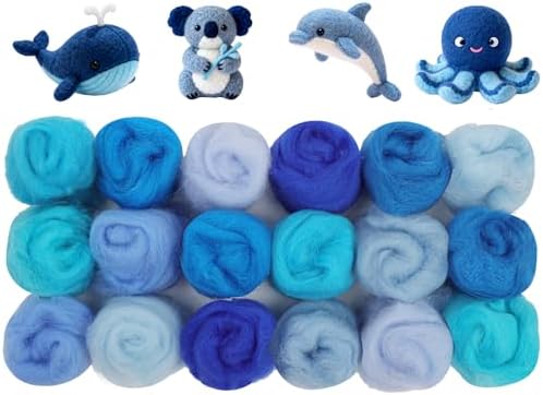 Ainiv 18 Pcs Needle Felting Wool, 9 Colors x 2 Packs Wool Roving, Blue by Ainiv