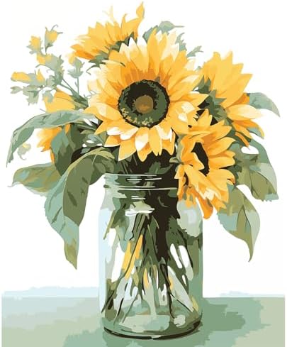 Natuyalo Paint by Numbers Kit for Adults Beginners and Kids, 16" Wx20 L Canvas Pictures Drawing Acrylic Paintwork with 3 Pcs Paintbrushes, Sunflowers in a Vase by Natuyalo