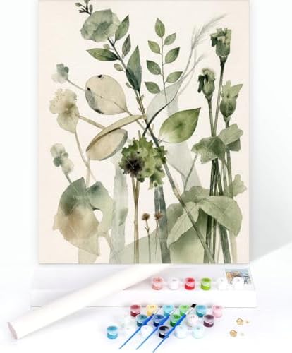 Botanical Paint By Numbers Kit For Adults - Diy Green Botanical Mix Painting On Canvas 16X20 In, Acrylic Paint Set, Suitable For Beginners, Bedroom Decor Art For Home Decoration Or Gifts, Unframed - Image 3