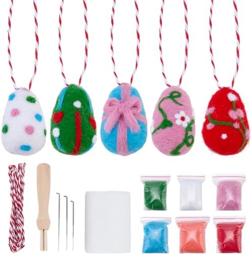 FREEBLOSS 5 Set Needle Felting Kit DIY Easter Egg Ornaments Craft Project Felting Kit for Beginners Hanging Egg Ornaments for Tree Decoration Home Party by FreeandCreativeCraftsArt