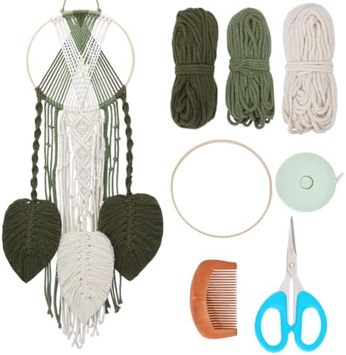 PLIGREAT DIY Leaf Dream Catcher Macrame Kit Adults Beginners Boho Dream Catcher Macrame Knotting Ornament Kit for Bedroom Living Room Office Apartment Wall Hanging Decor, Instructions Included by PLIGREAT