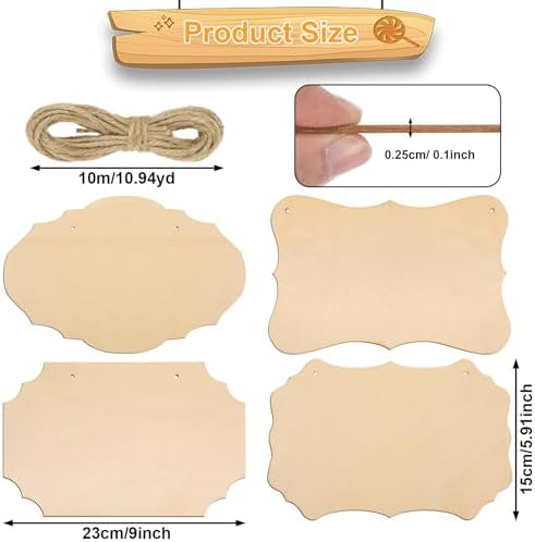 40 Pcs Unfinished Wood Sign Blank, 4 Style Rectangular Wooden Plaques with Hanging Ropes for DIY Painting, Crafts, Home Door Wall Art and Holiday Decor, 9 x 5.91 Inch - Image 2