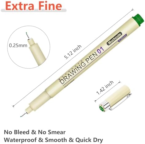 Muchcute 01 Micro Fineliner Drawing Art Pen,12 Colors 0.25mm No Bleed Bible - Image 3