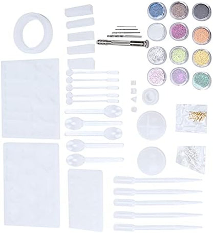 Dam Skerisi 94Pcs Silicone Jewelry, DIY Resin Set, Reusable Durable Safe Elastic Pendant Casting with Glitter Sequins, Screw Eye Pins, Tools for Handmade Jewelry Craft Making - Image 2