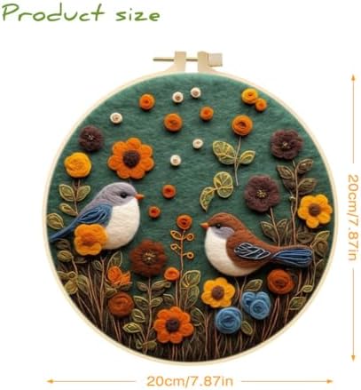 Eforcase Wool Felt Painting Needle Felting Kit, Cute Bird Floral Flowers Felt Painting Kit for Adult Beginner Unfinished DIY Craft Project Home Decoration - Image 2