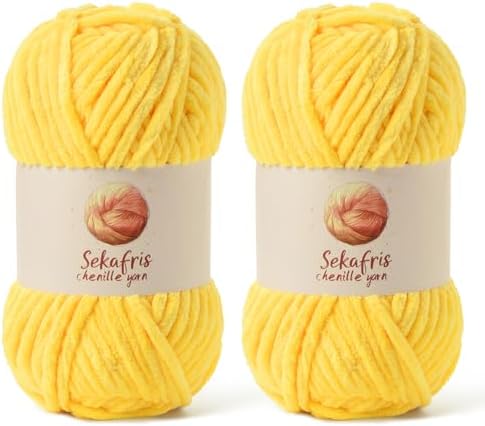 Chenille Yarn for Crocheting Size 5 Bulky Yarn 2 Pack Light Yellow by Sekafris