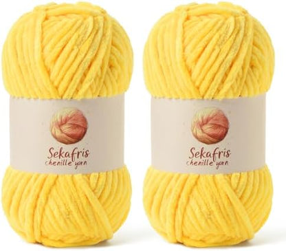 Chenille Yarn for Crocheting Size 5 Bulky Yarn 2 Pack Light Yellow by Sekafris
