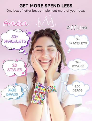 ARTDOT 1400 Pieces Letter Beads for Friendship Bracelets Making Kit, 28 Styles Assortment Jewelry Making Supplies Alphabet Beads Set with Cases Preppy Crafts Gifts, Black Multicolor Box Packed - Image 5