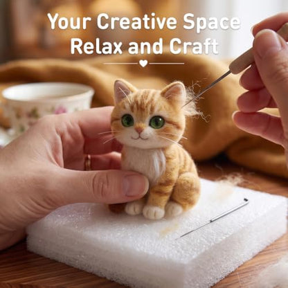 DIY Needle Felting Kit Cute Orange Tabby Cat – Needle Felting Starter Kit with Fiber Roving, Needles, Felting Pad & Instructions | Felted Cat Kit for Beginners Adults | DIY Craft Gift Home Decoration - Image 7
