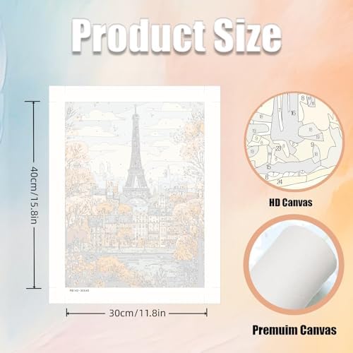 5DDIYART Paint by Numbers for Adults Beginner, Paris Eiffel Tower Paint by Number Kits on Canvas Without Framed,Paint by Easy Acrylic Painting Home Wall Decor 12x16inch - Image 3