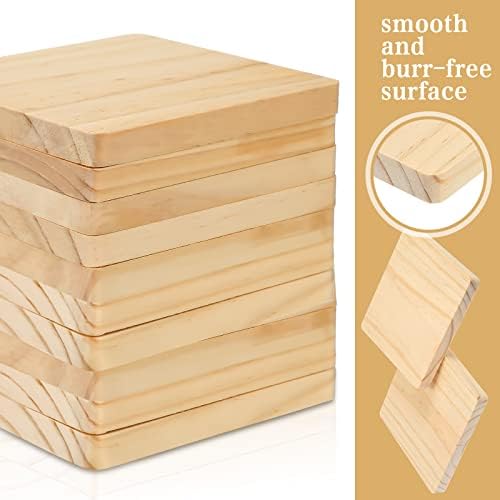 Meanplan Blank Wooden Coasters for Crafts with Non Slip Pads, Unfinished Wood Coasters for DIY Painting, Engraving, Burning, Table Protection(4 x 4 x 0.31 Inch,Square,Wood) (Pack of 4) - Image 3