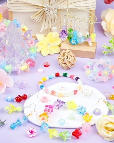FIVEIZERO Flower Charms, 100PCS Resin Flower Beads, 13 Colors - Image 4
