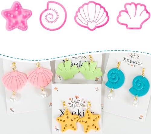 Xaekicr 4PCS Ocean Theme Polymer Clay Cutters Set – Starfish Seashell Clay Earring Cutters – Clay Tools for Polymer Clay Jewelry Making, Beach DIY Crafts Supplies by Xaekicr