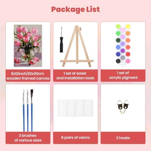 MXJSUA Pink Tulips Framed Paint by Numbers Kit for Adults Beginner with Wooden Easel, Adults' Paint-by-Numbers on Canvas, Easy DIY Acrylic Number Painting for Home Decor Gifts, 8x12 inch - Image 7