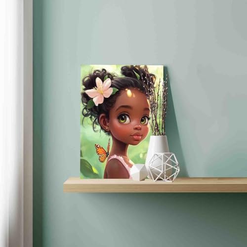 DIY Paint by Numbers for Adults Black Girl Painting Acrylic Paint DIY Digital Oil Painting Cute Little Girl Painting Kits African American Canvas Art Living Room Decor 16x20 Inch（Without Frame ） - Image 2