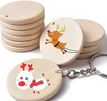 30Pcs Natural Wood Slices, 1.5 inch Unfinished Wood Sign, Unfinished Predrilled Log Discs Wooden Circles with 30 pcs Key Rings for DIY Crafts Christmas Decorations Ornaments - Image 2