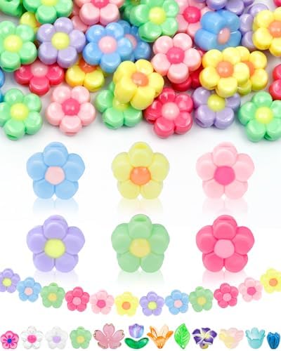 FIVEIZERO Flower Charms, 200PCS Acrylic Flower Beads for Bracelets by FIVEIZERO