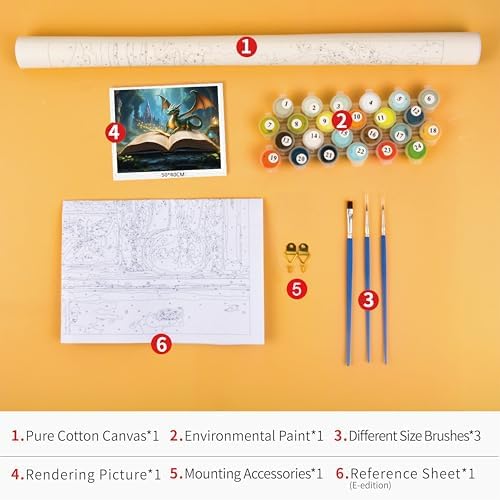 Rebotipy Mysterious Open Book and Dragon Paint by Numbers Adult Canvas Kit - Image 4