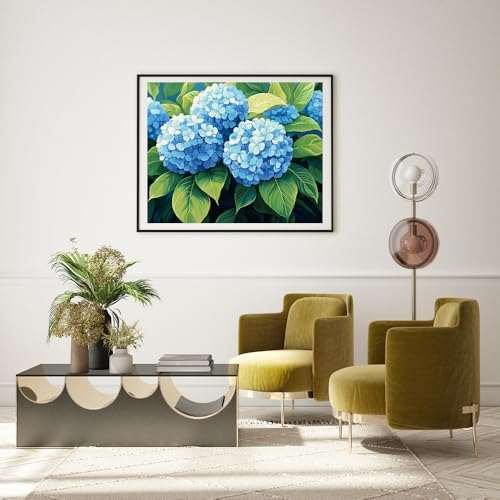 Natuyalo Paint by Numbers Kit for Adults Beginners, 16" Wx20 L Canvas Pictures Painting Acrylic Paintwork with 3 Pcs Paintbrushes, Blue Hydrangea Flowers - Image 4