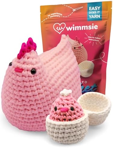 Wimmsie Crochet Animal Kit for Beginners - Easy Beginner Crochet Kit for Kids - Gift for Mom - Amigurumi Chicken Chick & Egg - 3 Kawaii Stuffed Animals - Cute DIY Yarn Plush by Unknown