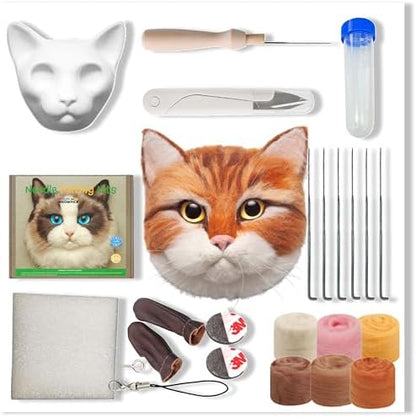 MeowPick Needle Felting Kit with Cat Head Mold, Animals Needle Felting Set, DIY Wool Felt Materials Set with Felting Tool and Instruction for Quick Needle Felting Craft (Ginger cat) by MEOWPICK