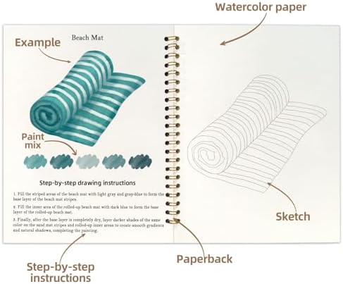 Watercolor Workbook, Water Coloring Book, 12 Different Patterns of Original DIY Designs, 18 Colors Watercolor Set, Beginner-Friendly Watercolor Workbooks (Beach), Perfect Gifts for Adults - Image 3