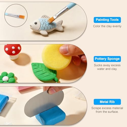 Acantha 35 PCS Pottery Tools Kit, Professional Ceramic Sculpting, Carving, and Air Dry Clay Kit for All Ages - Includes Trimming, Dotting, Embossing, Scoring, Fondant, Painting and Polymer Clay Tools - Image 6