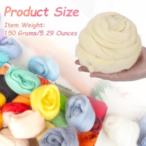 PATIKIL Wool Roving Yarn, 150G/5.3OZ Soft Felting Wool Pure Chunky Roving Yarn Bulk for Needle Felting Knitting Blanket Spinning Weaving DIY Craft, Beige - Image 2
