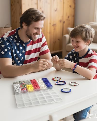 ClaBead Bracelet Making Kit for Boys, 3200Pcs Boy Bracelet Making Kit with Red White and Blue Clay Beads - Image 3