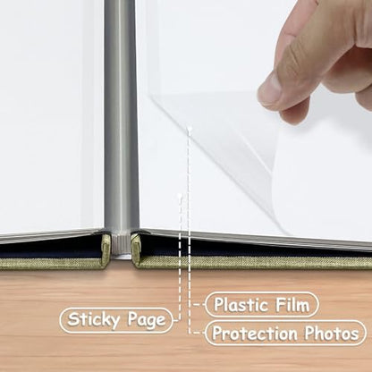 Large Photo Album Scrapbook, Holds 4x6, 8x10 Pictures, Self-Adhesive Pages for Baby, Wedding, Travel & Family Memories, Includes Metallic Pen & Scraper, Light Matcha DIY Memory Book for Gifts - Image 5