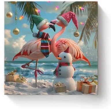 Sunteeny Paint by Number for Adults Beginner Christmas Ocean Snowman Beach Flamingo Palm Abstract Art DIY Digital Oil Painting by Numbers Picture Drawing On Canvas Framed 16"x16" by Sunteeny