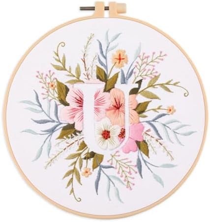 IUHUI Embroidery Kit for Beginners Adults - 26 Floral Letters Easy Patterns, DIY Hand Stitching Embroidery Set with Hoop (Flower and Grass Letter U) by Unknown